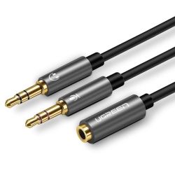  UGREEN UGREEN AUX audio splitter flhallgat + mikrofon 3,5 mm-es mini jack kbel, 28 cm (fekete-szrke)