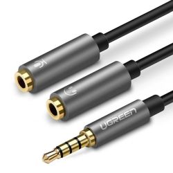  UGREEN UGREEN AUX audio eloszt 3,5 mm-es mini jack kbel (male) fejhallgathoz + mikrofonhoz (female), 20 cm (fekete-szrke)