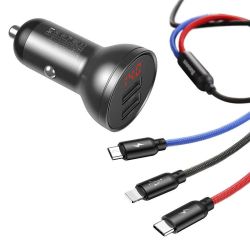  Baseus Baseus auts tlt 24 W-os kijelzvel + 3 az 1-ben Baseus hrom szn 1,2 m-es USB kbel