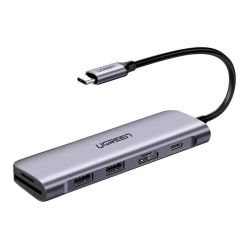  UGREEN UGREEN Revodok CM195 6 az 1-ben USB-C 2x USB 3.0 Hub , HDMI, SD/microSD, 100W (szrke)