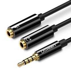  UGREEN UGREEN AV141 AUX audio eloszt 3,5 mm-es mini jack kbel (dugs) a fejhallgathoz + mikrofon (anya), 20 cm (fekete)