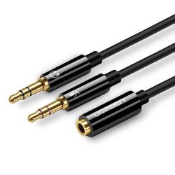  UGREEN UGREEN AV140 Audio eloszt, AUX fejhallgat + mikrofon 3,5 mm-es mini jack kbel, ABS, 20cm (fekete)