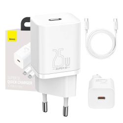 Baseus Baseus Super Si 1C 25W gyorstlt adapter 1 m-es USB-C-USB-C kbellel (fehr)