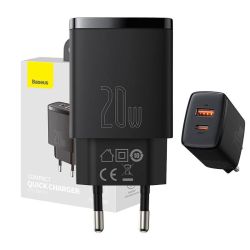  Baseus Baseus kompakt gyorstlt, USB, USB-C, 20 W (fekete)