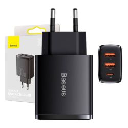  Baseus Baseus kompakt gyorstlt, 2xUSB, USB-C, PD, 3A, 30 W (fekete)
