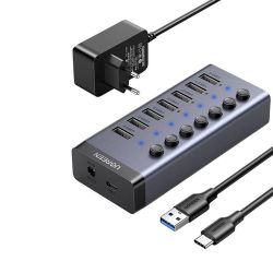  UGREEN UGREEN 7 az 1-ben USB-C, 7x USB-A 3.0, 12V, 2A  (fekete)