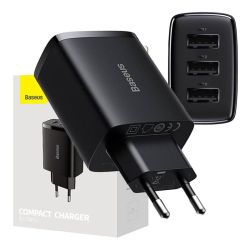  Baseus Baseus Compact gyorstlt, 3x USB, 17W (fekete)