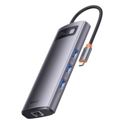  Baseus Hub 7w1 Baseus Metal Gleam sorozat, USB-C do 3x USB 3.0 + 2x HDMI + USB-C PD + Ethernet RJ45