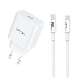  Vipfan Vipfan E04 hlzati tlt, USB-C, 20W, QC 3.0 + Lightning kbel (fehr)