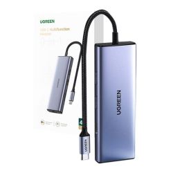  UGREEN UGREEN Revodok CM490 5 az 1-ben Adapter hub, USB-C, 2x USB-A 3.0, USB-A 2.0, 2x HDMI 4K/60Hz, SD/TF, RJ45 (ezst)