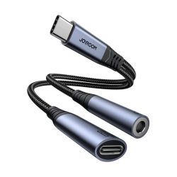  Joyroom 2 az 1-ben audio adapter Joyroom SY-C02 Type-C 3.5mm + Type-C (fekete)